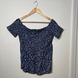 ON Floral-Print Crinkle-Crepe Off-the-Shoulder Top